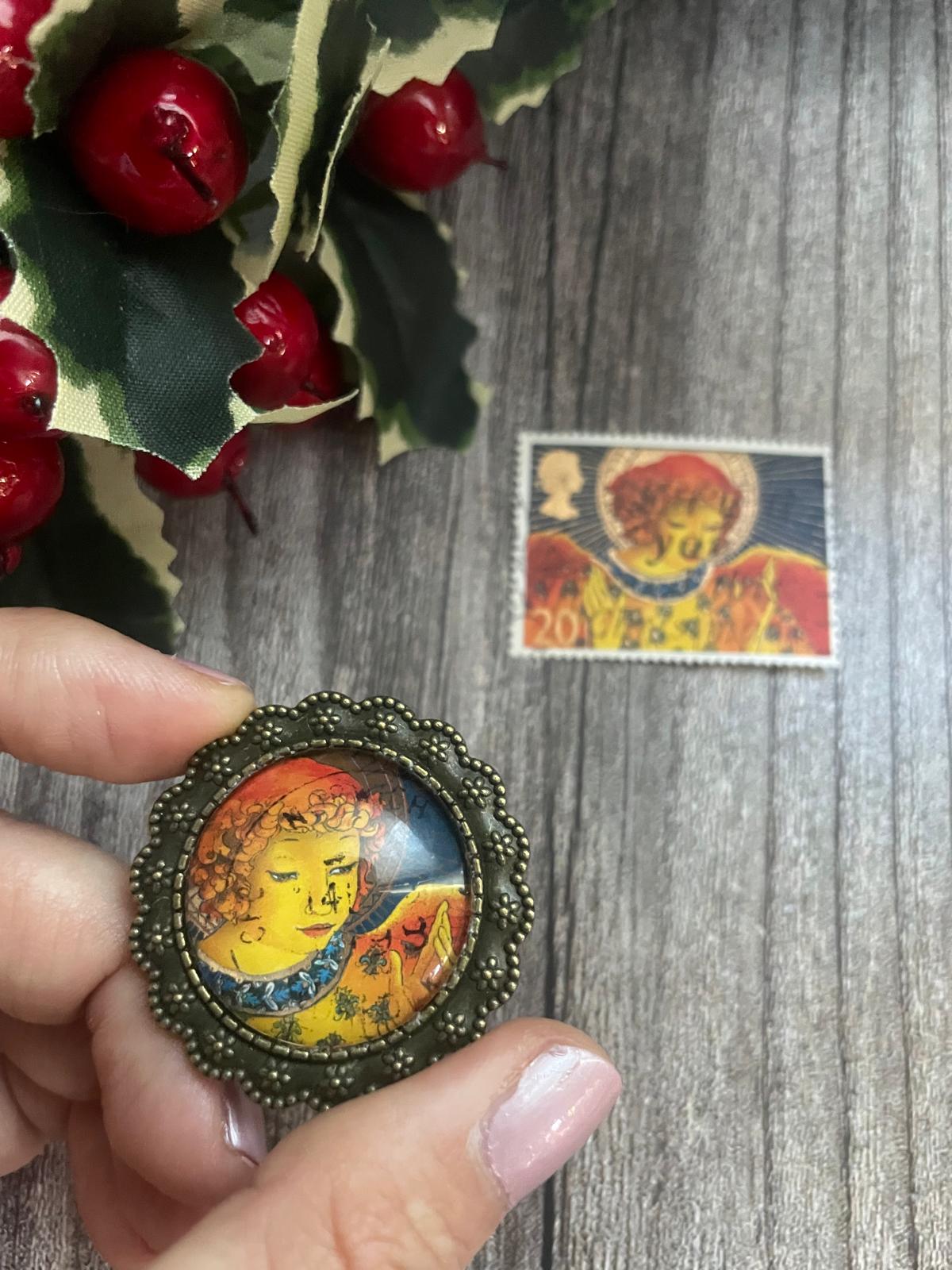 Spilla Natale angelo tonda