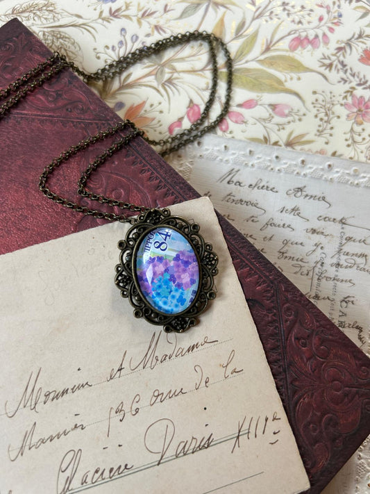 Collana fiori blu - francobollo giapponese - Lady Nostalgia