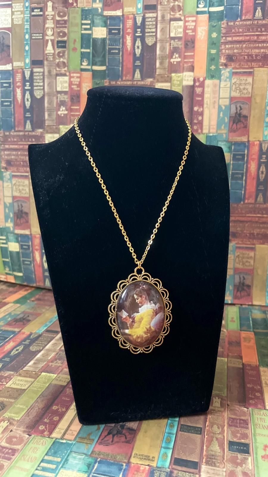 Collana Vintage "La Lettrice" Fragonard - Gioiello Artistico Oro con Immagine d'Epoca - Lady Nostalgia