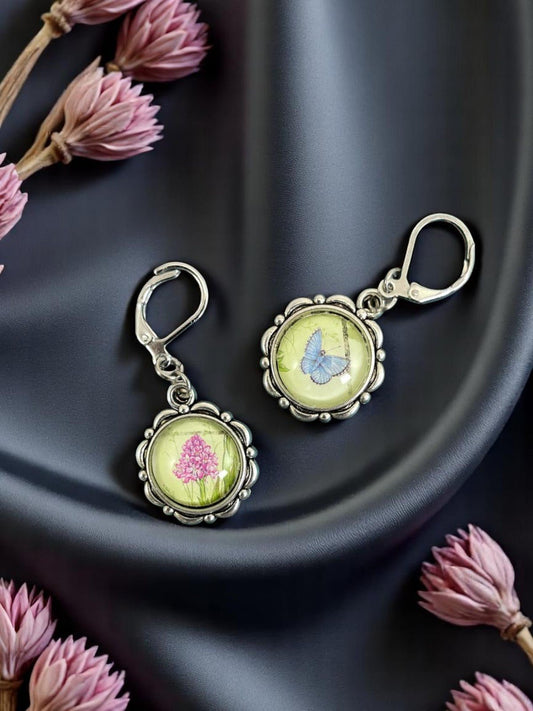 Orecchini Farfalla - fiore (francobollo Alderny 1994) - Lady Nostalgia