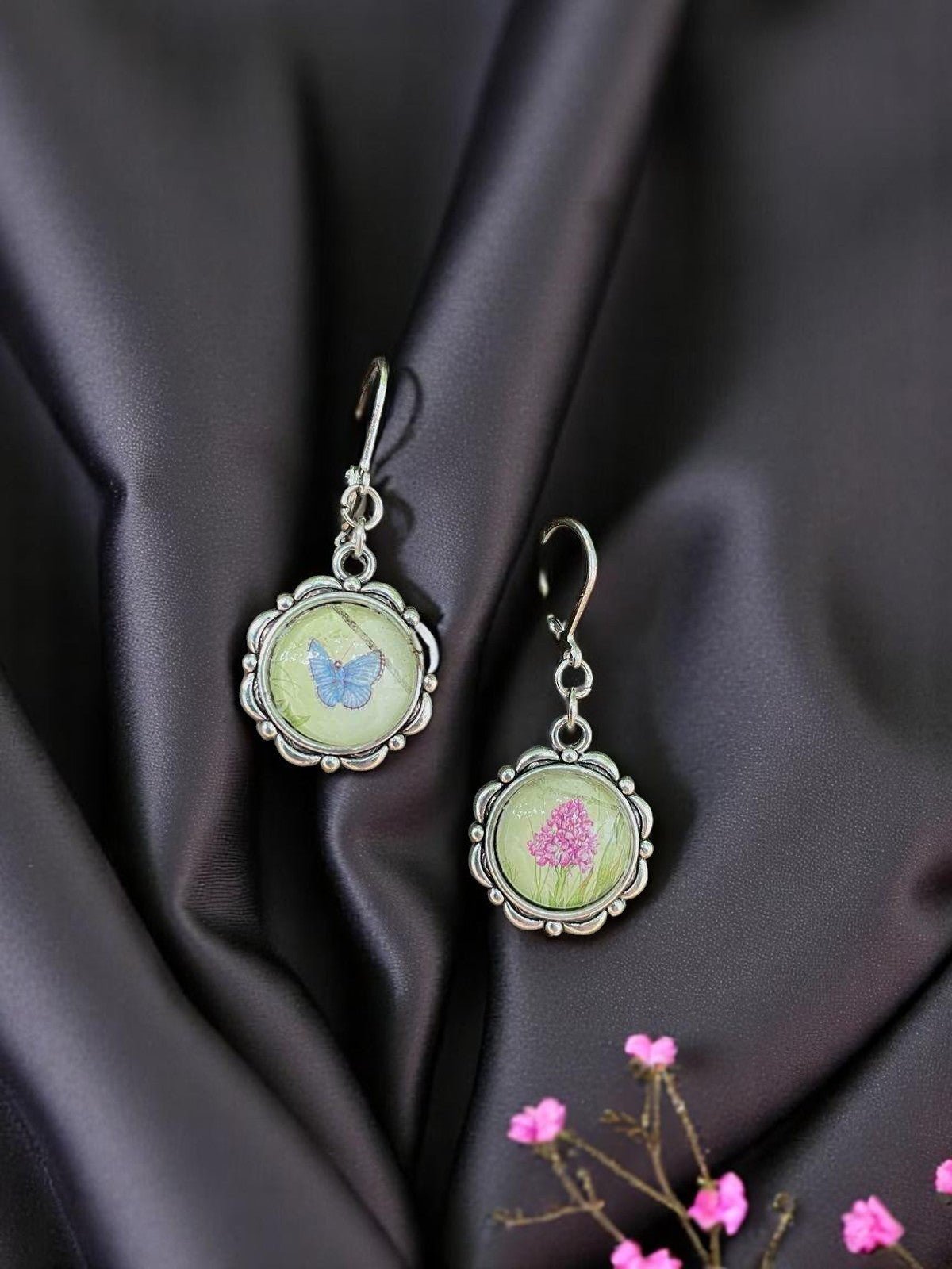 Orecchini Farfalla - fiore (francobollo Alderny 1994) - Lady Nostalgia