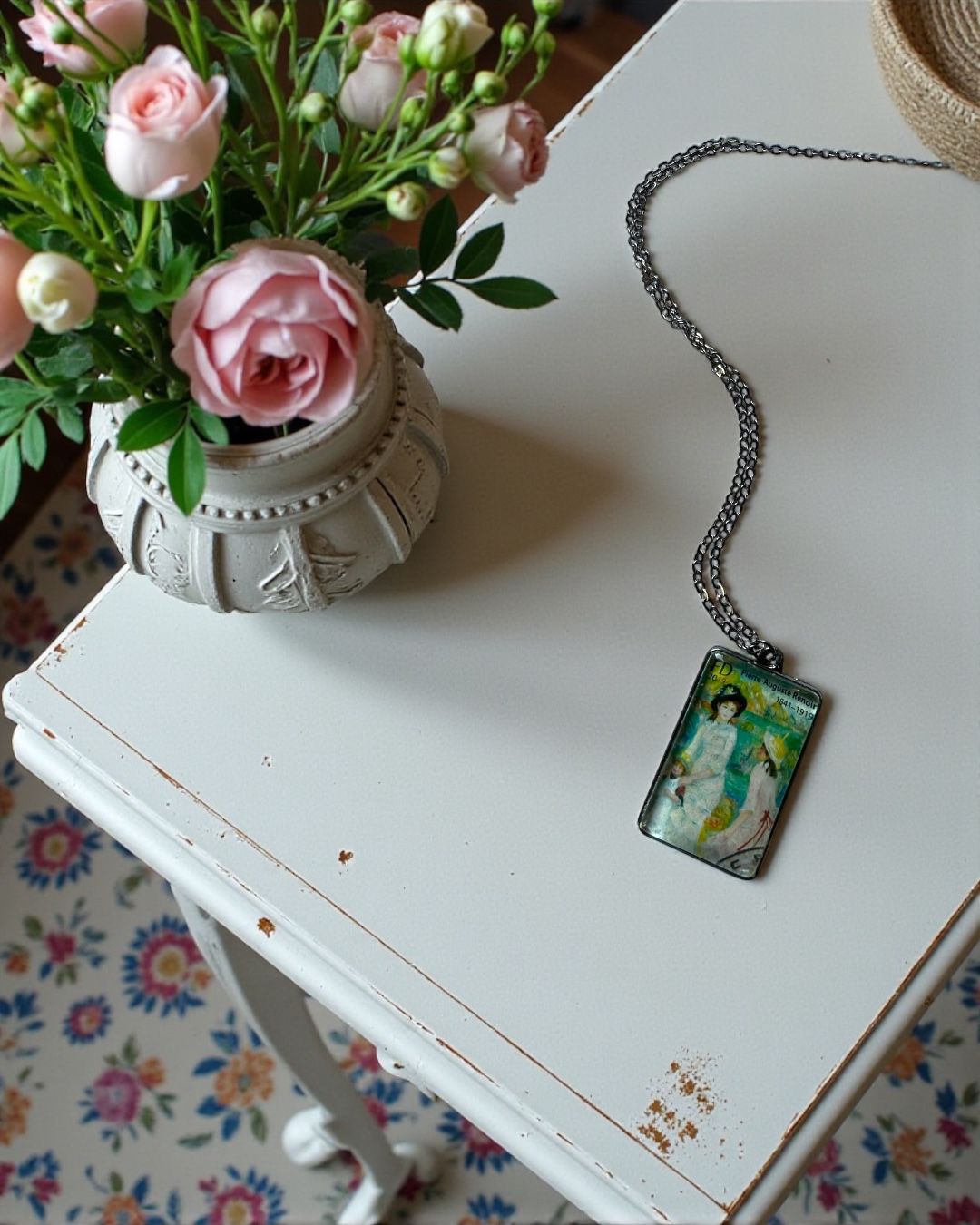 Collana con francobollo vintage Renoir - Enfants au bord de la mer