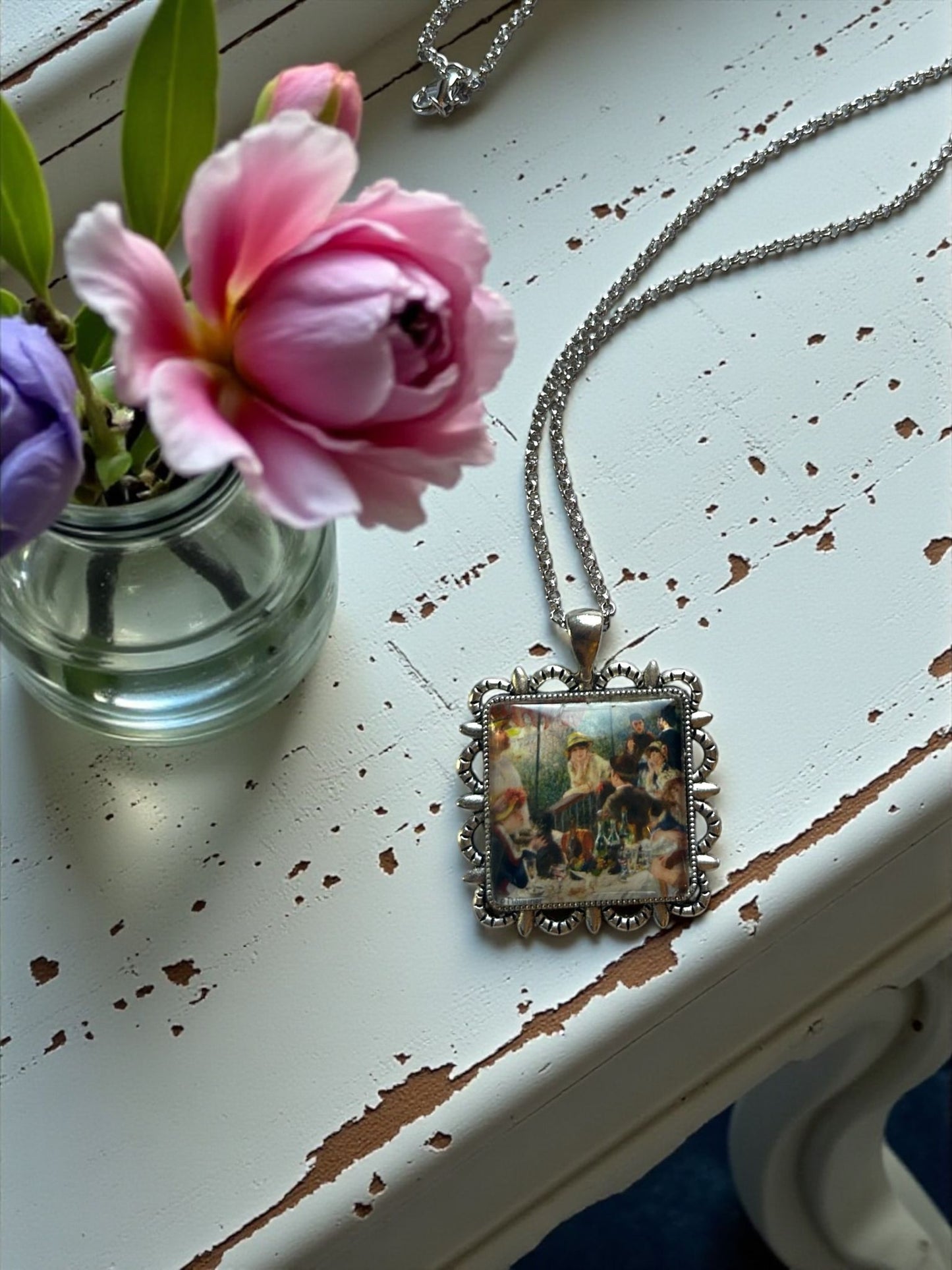 Collana con francobollo vintage Renoir - Luncheon of the Boating Party