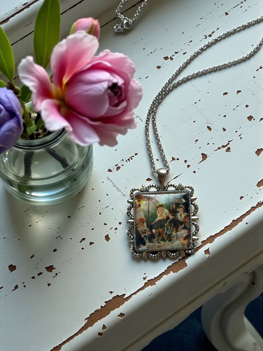 Collana con francobollo vintage Renoir - Luncheon of the Boating Party