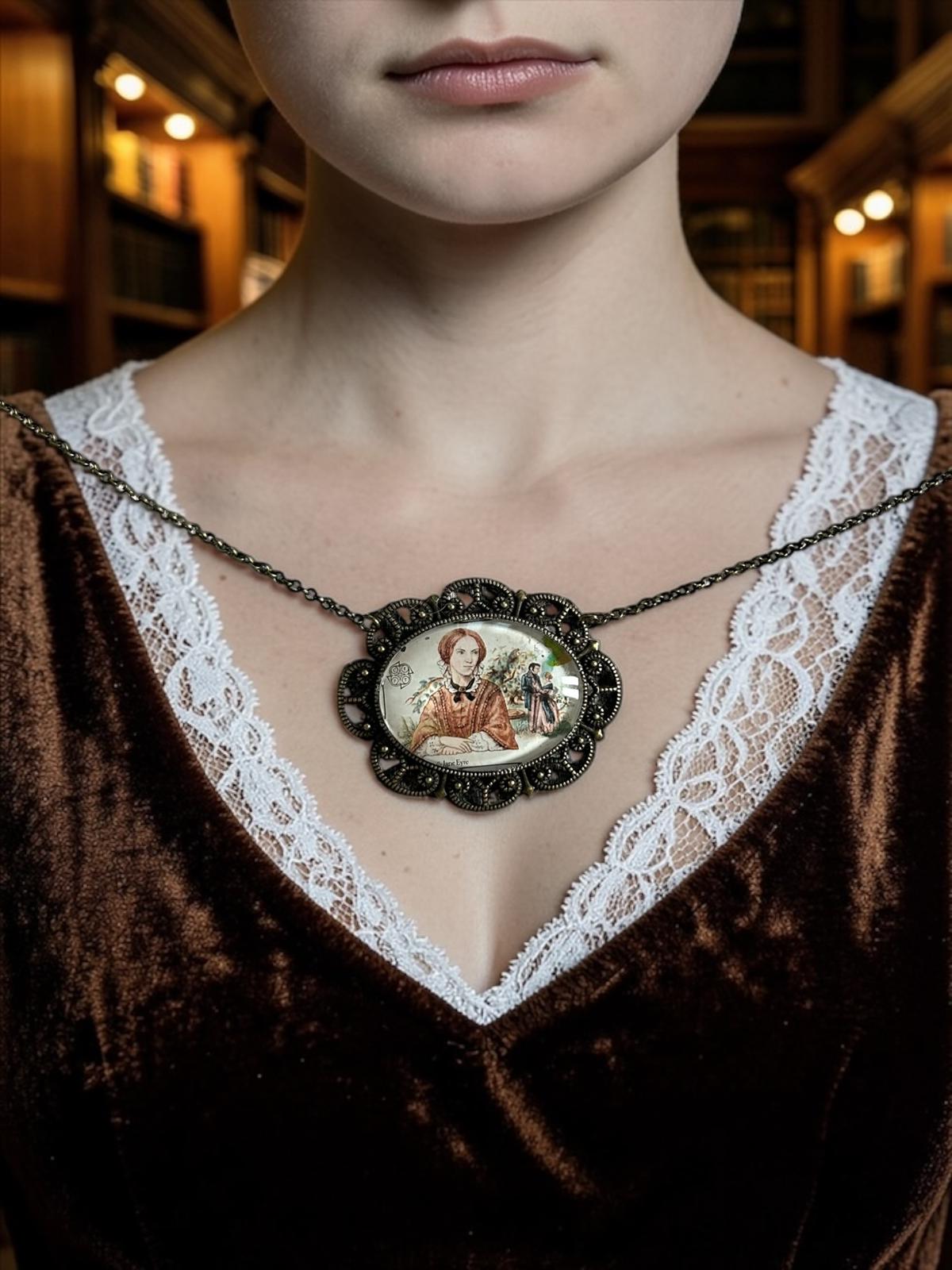 Collana con francobollo vintage Charlotte Brontë - Jane Eyre