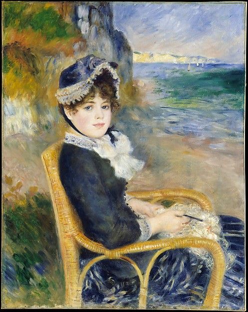 Ciondolo artigianale con il dipinto di Renoir «Donna in riva al mare» da francobollo, Italia
