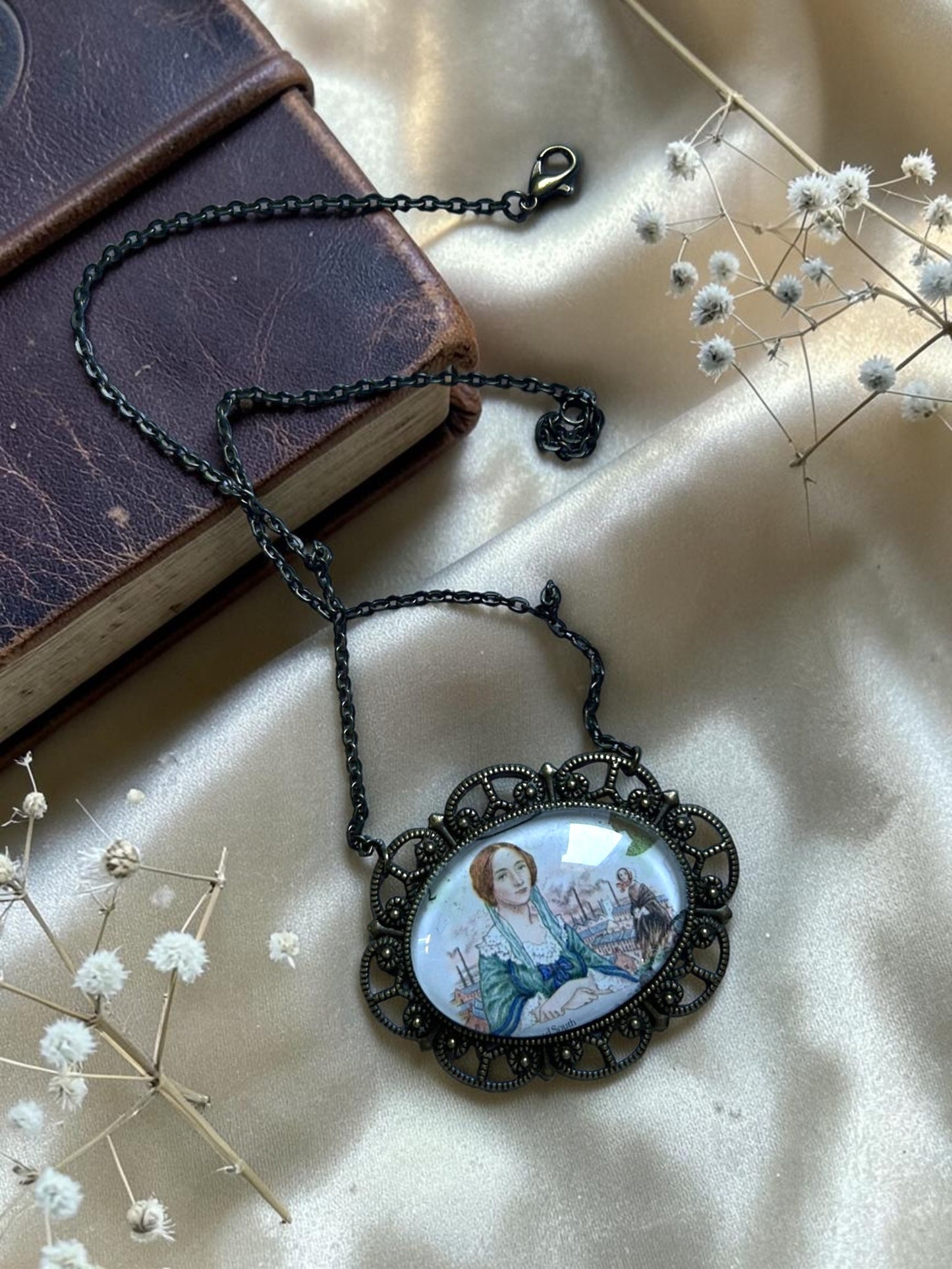 Collana ovale distesa, francobollo inglese del 1980 di Elizabeth Gaskell, scena di Nord e Sud con città industriale