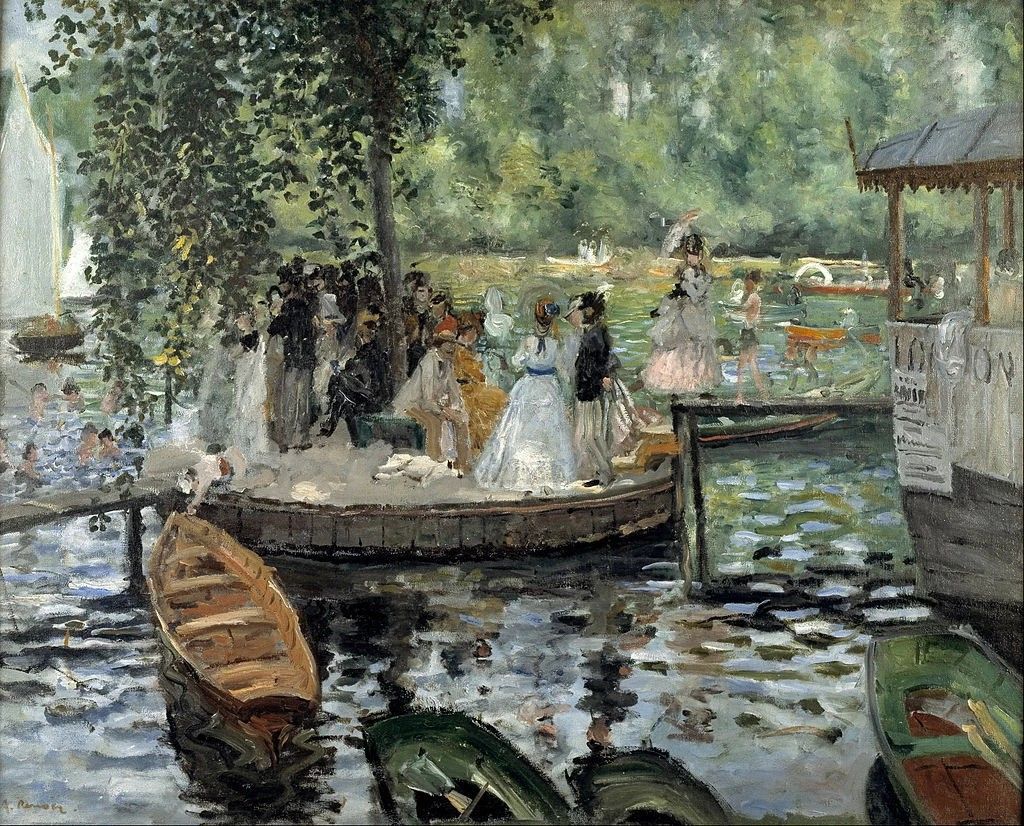 Francobollo con «La Grenouillère» di Renoir su collana a cuore artigianale, Italia