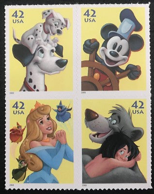Francobolli americani Disney con La carica dei 101, Il libro della giungla e La bella addormentata