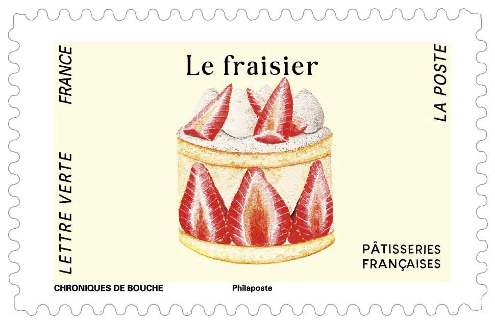 Il francobollo francese Le Fraisier, dalla serie dedicata alle pasticcerie francesi
