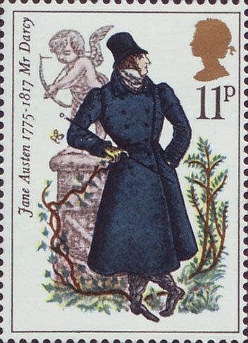 Francobollo Royal Mail 1975 con Mr Darcy, Orgoglio e pregiudizio di Jane Austen, artigianale, Italia