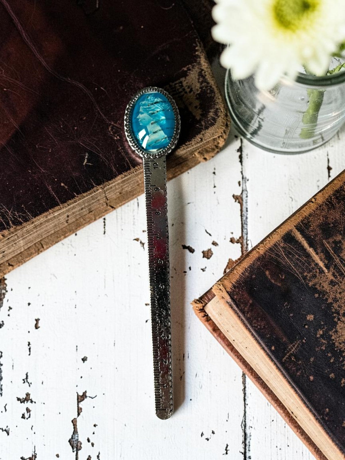 Segnalibro righello con francobollo vintage Regina Elisabetta II ovale